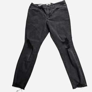 Universal Thread Womens Mid‎ Rise Skinny Jeans Black Distressed Raw Hem 12/31S